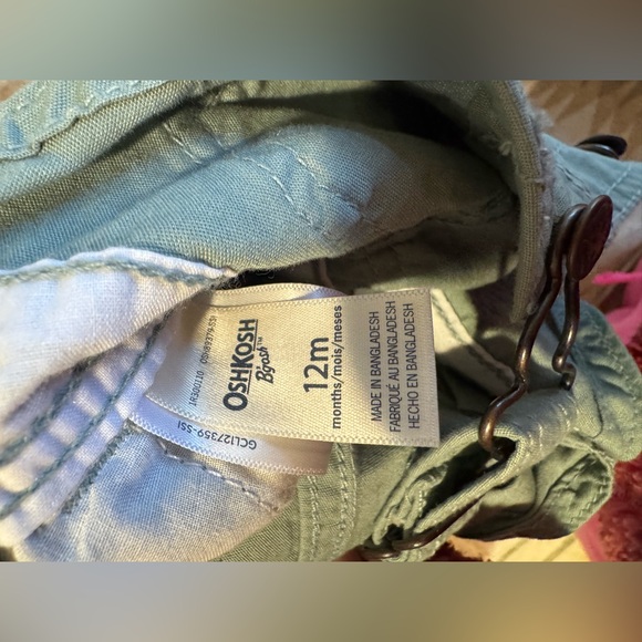 NWT OshKosh B’gosh Green Plaid Overalls Flannel Cuff Classic 90s style 12 Months - Picture 7 of 8